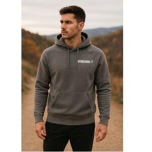 GYMSHARK Crest Hoodie Sweatshirt Pullover Fleece Spellout Gray Sz M Athleisure